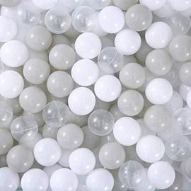 Ball Pit Balls for Kids, 300 pcs 2.15 Inches Small Size Thicken Soft Plastic Crush Proof Ball Pit Balls BPA Phthalate Free Baby Toddler Toy Ball with 3 Color White Clear and Warm Grey