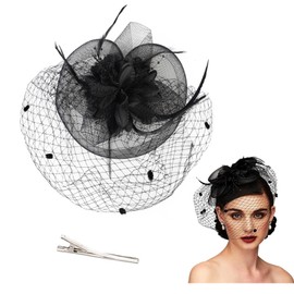 haozaikeji Fascinators Hat for Ladies Women Flower Feather Retro Wedding Hat with Hair Clip Mesh Veil Elegant Pillbox Hat Bridal Headwear Hair Accessories for Cocktail Tea Party Royal Ascot Races