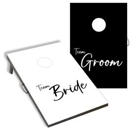 Wedding Cornhole Set Black and White, Team Bride and Team Groom Bag Toss, Wedding Reception Games, 36x24 Inches