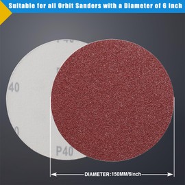 STEBRUAM Pack of 50 Sandpaper 150 mm Velcro 150 Grit No Hole 6 Inch Sanding Discs Set for Random Orbital Sanders