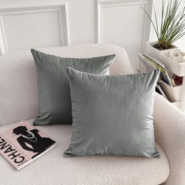 Emilie-Textil 2er Set SAMT Kissenbezug, Decorative Kissenhülle, Sofakissenbezug mit Verstecktem Reißverschluss, 14, Größen 40X40 / 45X45 / 50X50cm (2, Grau, 50X50)