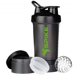 SPIKE Pro Protein Shaker Blender Bottle for Whey Protein Mix, Cycling, Gym water bottle with Stainless Steel Blender Ball 700ml (Pro Black)
