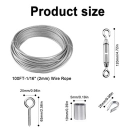 M5 Turnbuckle Rope Wire Tensioner Kit,100ft 1/16