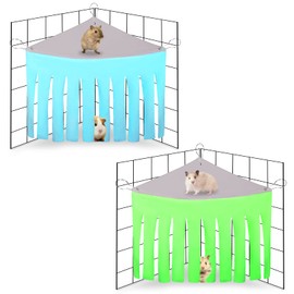 AKlamater 2 Packs Guinea Pig Hideout Corner Hideaway Hammock Corner, Fabric Forest Curtain Hideouts for Small Animals, Hammock Hanging Bed Corner for Hamster Guinea Pig Squirrel Rabbit(Blue+Green)