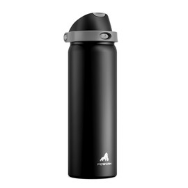 POWCAN 32 oz Stainless Steel Water Bottle for Sports: One-hand Push Button Lid, Leakproof, Keep Cold 24Hrs, Stainless Steel Cup with Straw for Camping, Outdoors, Workout, Travel (Midnight Black)