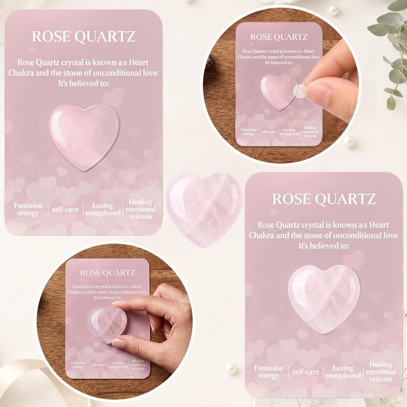 12 Heart Shaped Crystals + 12 Information Cards