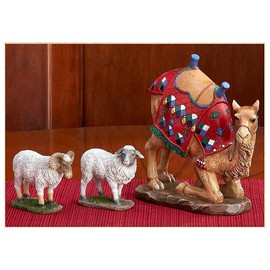 Set of 3 Kneeling Camel and Two Awassi Sheep Nativity Figurines - 14 inch Scale