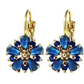 Blue Sapphire Earrings for Women, 14K Gold Plated Floral Drop Earrings - September Birthstone Flower Earings for Women, Hypoallergenic Office & Date Night Jewelry Gift