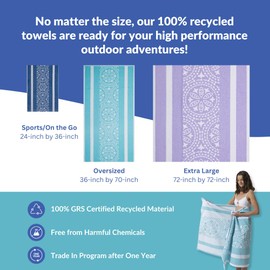 Delilah Home Drytek Sports Towel - 100% Recycled Sports Towel for Neck and Face - Tennis Towels for Sweat, Gym Towels for Working Out, Running Towel - Sandless Beach Towel 24 x 36 (Purple)