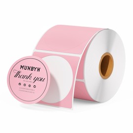 MUNBYN 2 Inch Pink Circle Thermal Sticker Labels, Self-Adhesive Round Direct Thermal Labels for Logo Design, QR Code, 750 Sheets/1 Roll
