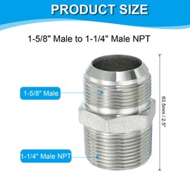 PATIKIL Hex Reducing Nipple Connectors Pipe Adapter 1-5/8" Male 37° Flare JIC x 1-1/4" Male NPT, Pipe Fitting Reducer Nipple Adapter Plated Steel Hydraulic Fitting