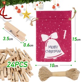 Advent Calendar for Filling Fabric – Pack of 24 Christmas Calendar for DIY Crafts and Hanging, Includes Wooden Clip and Jute String, 2023 Advent Calendar Bags, Gift Bags Christmas