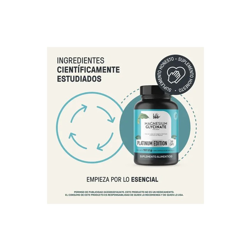 Glicinato de Magnesio 2620 Mg Por Porción 240 Cápsulas Suplemento