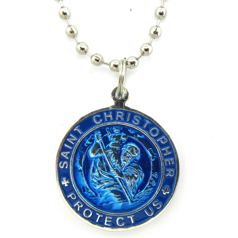 St. Christopher Large Surf Medal Necklace Pendant, Protector of Travel