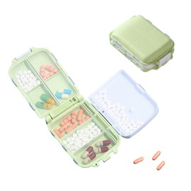 Pill Organizer Small,Small Pill Case Travel Container Box for Purse, Pill Organizer Travel Vitamin Organizer Daily 3 Layer 8-Grid Box (Green)