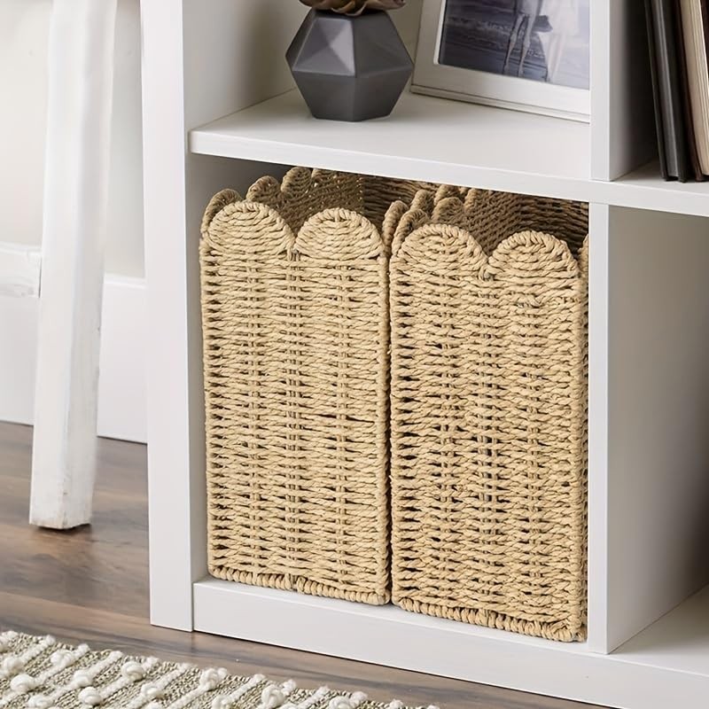 Paper Rope Magazine Holder with Scalloped Edge – Handwoven Floor
