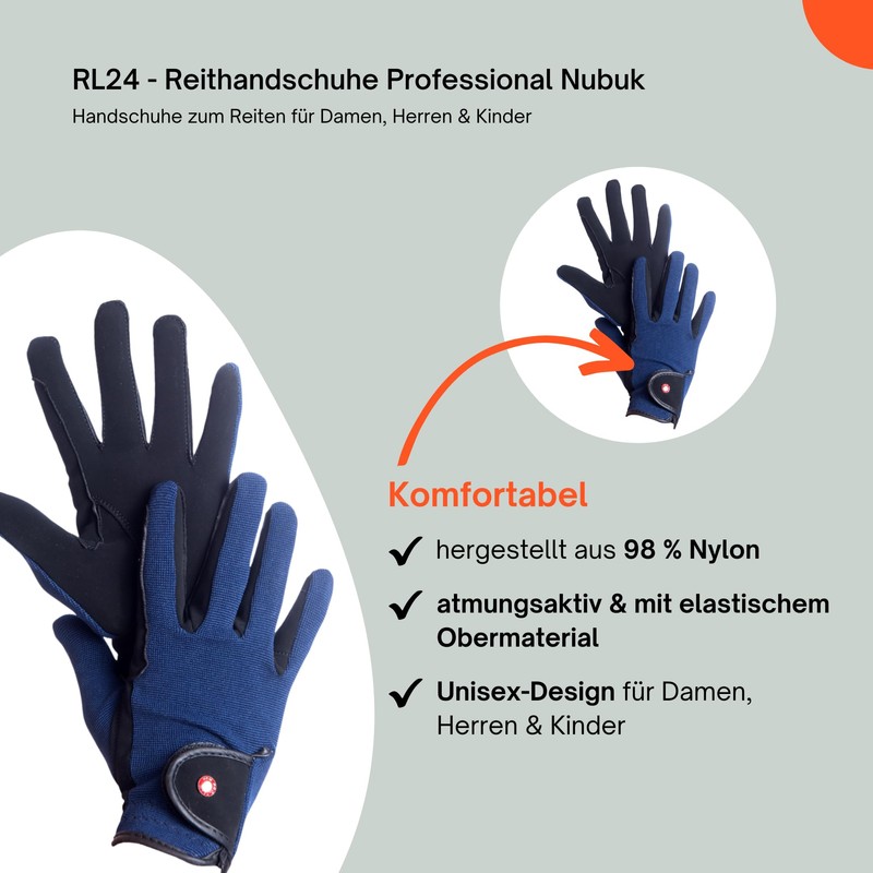 HKM by Reiterladen24 Professional Riding Gloves, Nubuck Imitation Leather, s