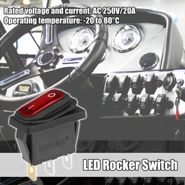 X AUTOHAUX Interior AC 250V/20A LED Rocker Switch On-Off 3 Pins Toggle Switch