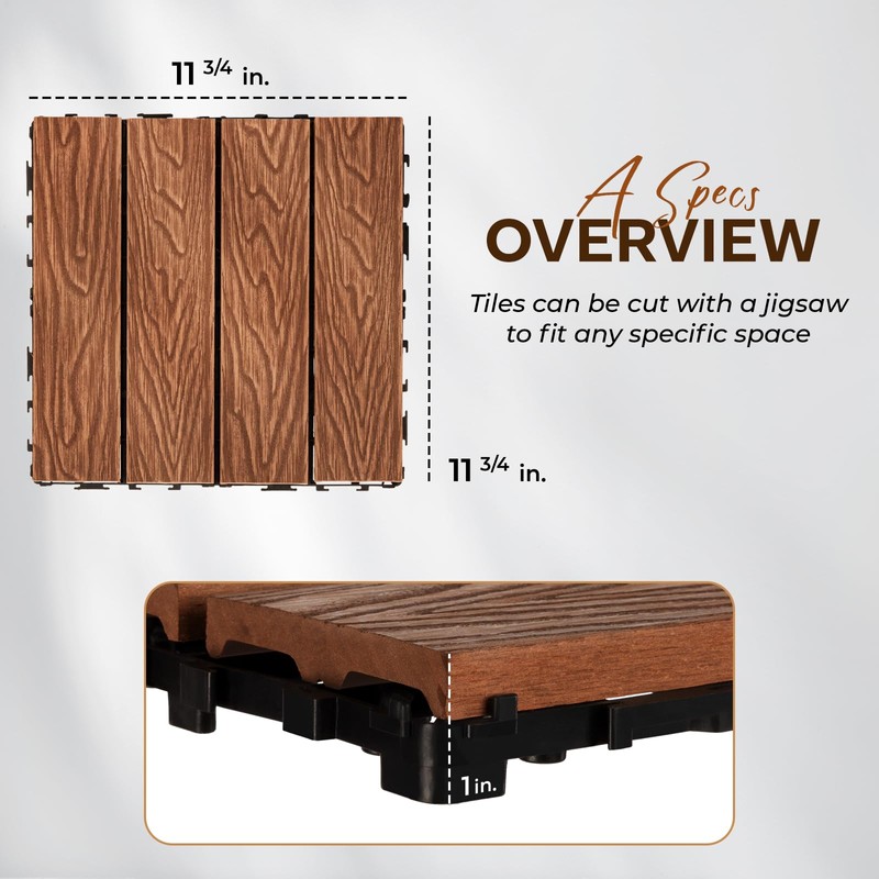 IDZO Wood Plastic Composite Deck Tiles Set of 10, Sustainable