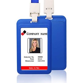 Vertical ID Card Badge Holder with Detachable Lanyard Heavy Duty Hard Plastic Name Tag ID Card Holder for Business Card Offices Supplies (Blue)