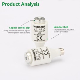 Wengart DII Type Fuse, E27 Spiral Ceramic Fuse, 400VAC/250VDC 16A, Pack of 5, Overcurrent and Short Circuit Protection