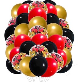 We Moment Zone 12 Inch Balloons Black Red Gold Black Red Gold Party Latex Balloons Confetti Balloons for Birthday Baby Shower Graduation Wedding Engagement Party Decoration, Pack of 50