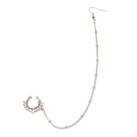 Honbay Fake Septum Ring Non Piercing Indian Nose Rings with Chain Nose to Ear Chain (Silver)
