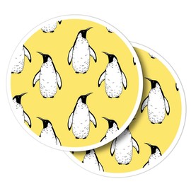 Vinyl Round Stickers (Set of 2) 10cm - Yellow Penguin Animal Pattern for Laptops, Tablets, Luggage, Scrap Booking, Fridges #170952