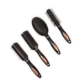 4pcs Of Hair Brush Set And 10pcs Of Hairdressing Comb Set Bundle – Detangle Hair Brush With Wide Tooth Comb For Hair Brush For Women And Men – Oval Comb Round Hairbrush For Beard Comb, Black