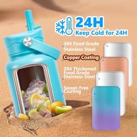 Insulated Water Bottle with Lid & Boot & Stickers, 40 oz Stainless Steel Sweat Free Bottle Keep Cold 24H, BPA-Free Sports Wide Mouth Water Bottle, CyanPurple