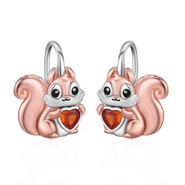 MEDWISE Squirrel Leverback Earrings Hoop Earrings Girls 925 Sterling Silver with Red Heart Zirconia Drop Leverback Earrings Cute Animals Jewellery Gifts Hypoallergenic for Women Mother