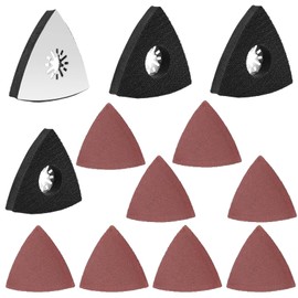4 pieces multi-tool sanding plate, 80 mm, triangle sanding plate, fine grinder attachments with 8 sandpaper for wood, metal, hard plastic, plaster, sanding, rust removal
