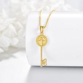 AXELUNA Virgin Mary Necklace Keyring Necklace 18K Gold Plated Miraculous Medal Pendant Necklace Mother Wife, Regular, Sterling Silver, No Gemstone