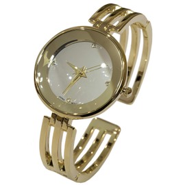Blekon Collections Japanese Movement Elegant Stylish Silver Face Cuff Bangle Watch(Gold)