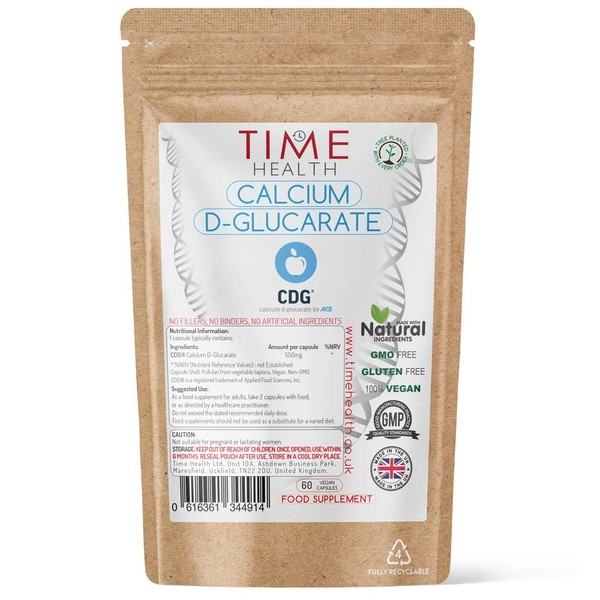 Calcium D-Glucarate – Premium Brand CDG® – 550mg per Capsule – Vegan – No Fillers, Binders or Flow Agents (60 Count (Pack of 1))