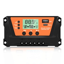 12V 30A Solar Charge Controller Intelligent Regulator with USB and Type-c Port Auto Parameter LCD Display for Lead Battery/Temary LiBattery/LIFePO4Battery