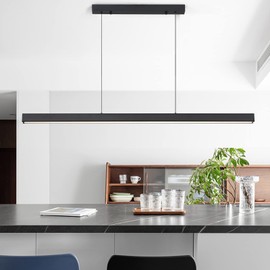 47" LED Linear Pendant Light Fixtures, 25W Dimmable Pool Table Light with Remote, Modern Island Lights for Kitchen Dining Room Living Room Office Bar, 3000k-6000k, Black