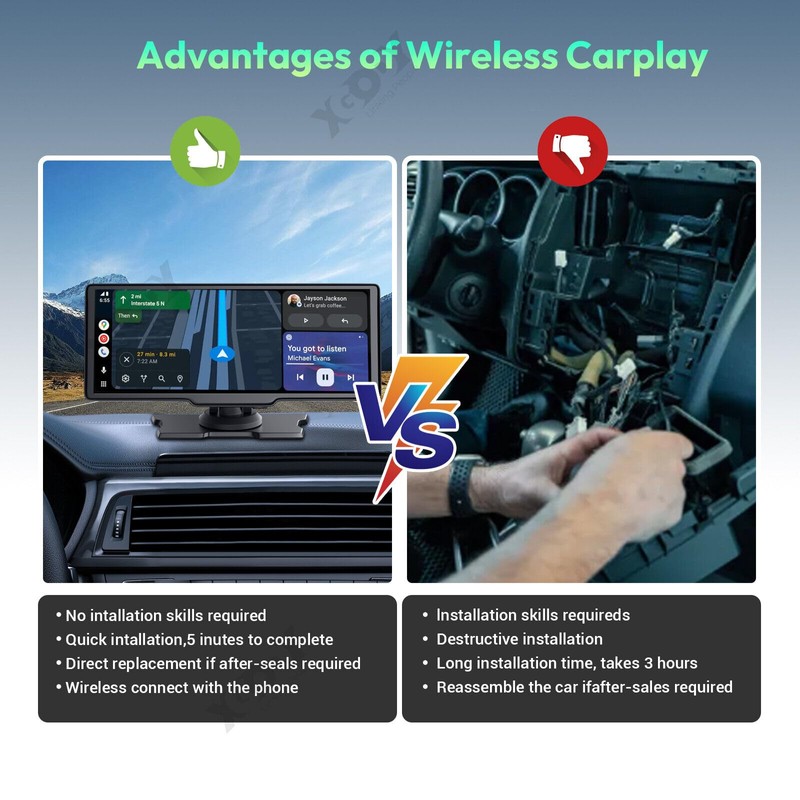 10.26" Touchscreen Wireless IOS CarPlay Android Auto Portable Screen Car