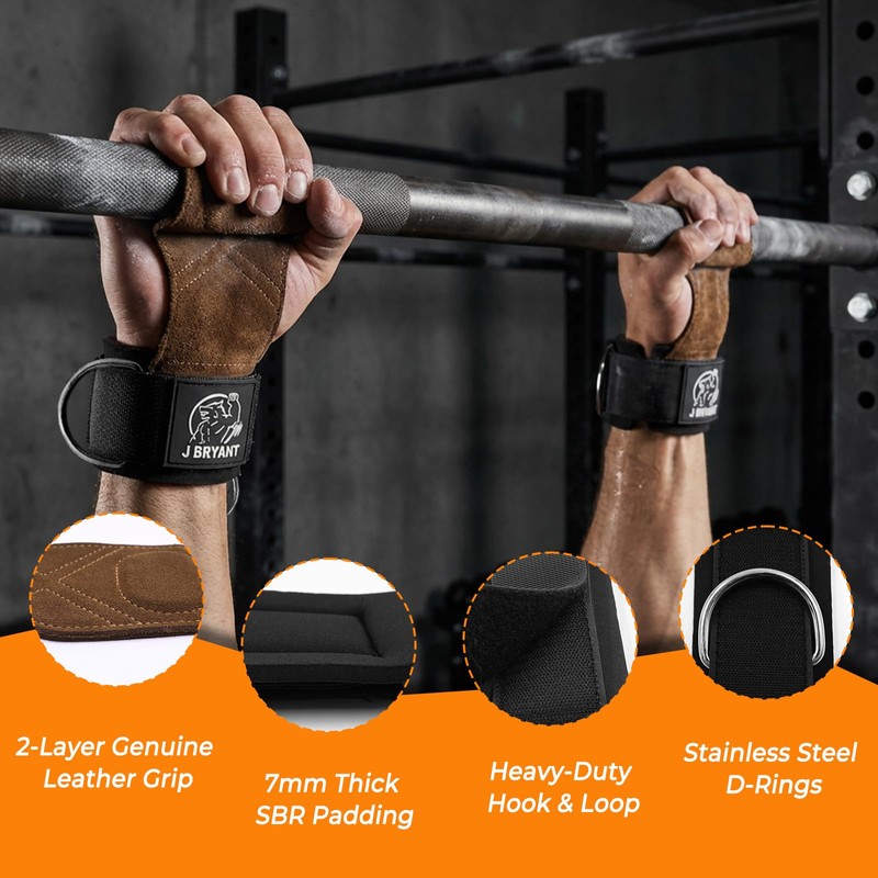 Padded Lifting Straps with Detachable Leather Palm Grips