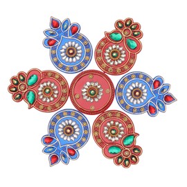 Designer Floor Rangoli Reusable Round Rangoli Acrylic Rangoli Indian Traditional Home Floor Decor Gift for Home Interior Floor Festival Decorations and Return Gifting (Size:-7")(Red,Blue)