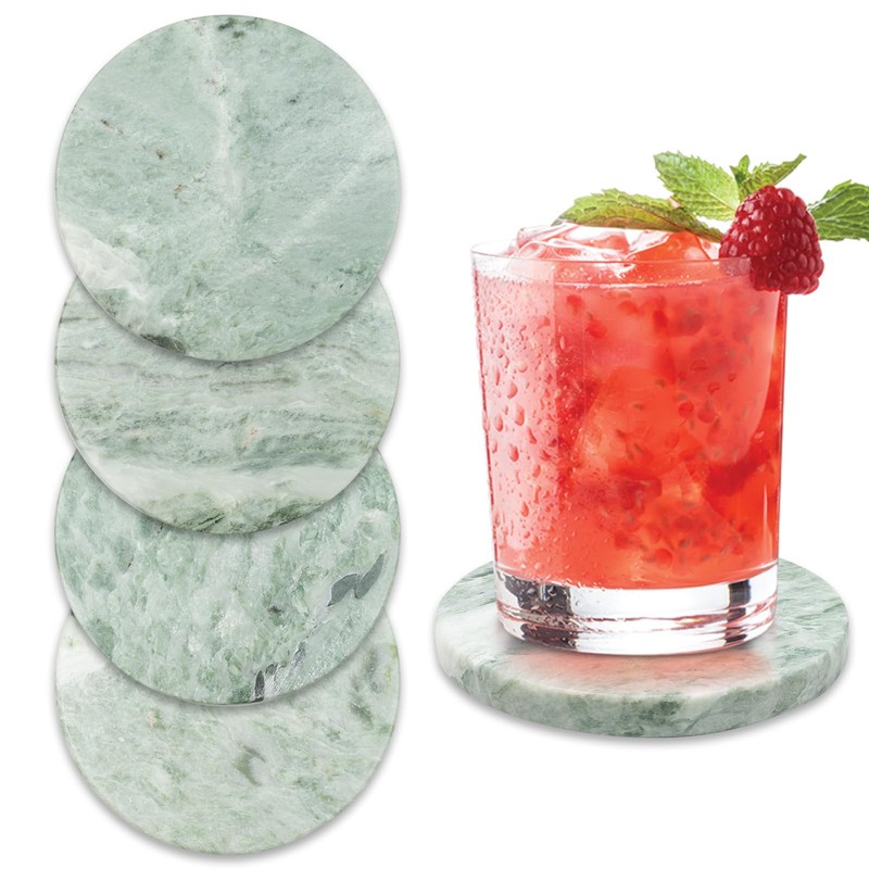 Green Marble Drink Coasters, Natural Stone Coasters - Set of