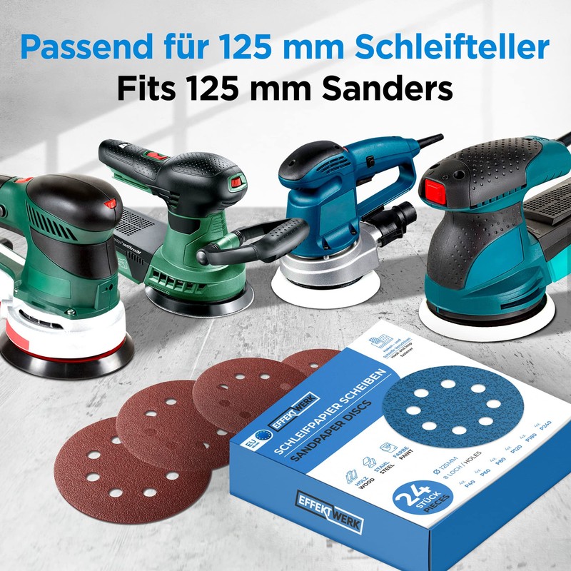 EffektWerk Sanding Discs (24 Pack, 8 Holes) 125mm Multi Grit