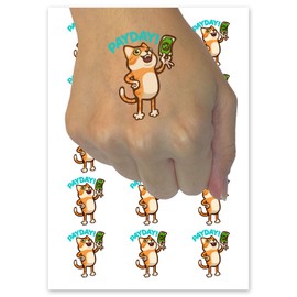 Payday Cat With Money Dollar Bill Temporary Tattoo Water Resistant Fake Body Art Set Collection - 15 2" Tattoos (1 Sheet)