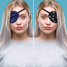 eZAKKA - Parches de ojos para adultos y niños, 2 piezas de seda elástica ojo perezoso parche para ambliopía estrabismo (L, negro con estrella y azul marino)
