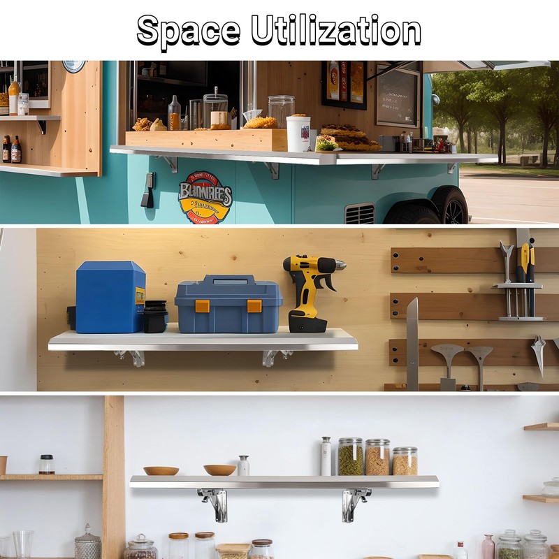 Toriexon Folding Concession Shelf 48" x 18", Stainless Steel Drop