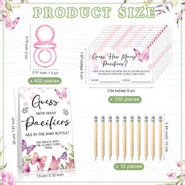 Roowest 512 Pcs Baby Shower Games Guess How Many Pacifiers Sign 100 Small Guessing Games 10 HB Pencils 750ml Milk Bottle 400 Acrylic Pacifiers Decoration for Guest Gender Reveal(Pink,Butterfly)
