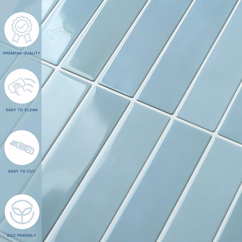 YOFUN 10-Sheet Blue Peel and Stick Backsplash Tiles, Self-Adhesive Waterproof
