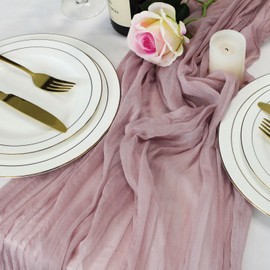 LuxeLouise 6 Packs Cheesecloth Table Runner 120 Inch Dusty Pink Cheese Cloth Table Runner 10ft Chiffon Gauze Table Runners for Table Decor Birthday Party Baby Shower and Bridal Shower Decorations