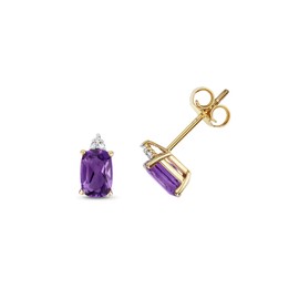 Pretty 9ct Gold Ladies Diamond Stud Earrings Brilliant Cut H-I - I1 with Amethyst - 7mm*4mm WJS29764