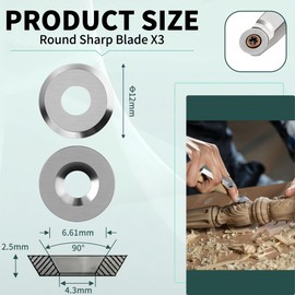 TBPA 3Pcs 12mm Round Tungsten Carbide Cutters Inserts Set for Wood Lathe Turning Tools(Screw X3)